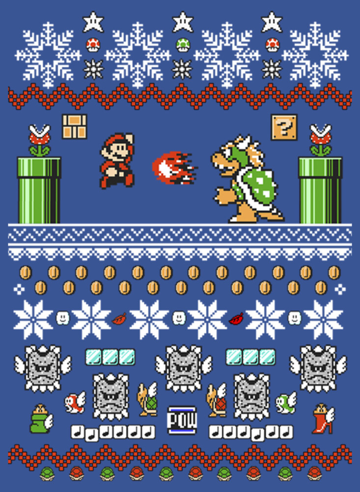 Men's Nintendo Mario and Bowser Ugly Christmas Sweater  Adult T-Shirt