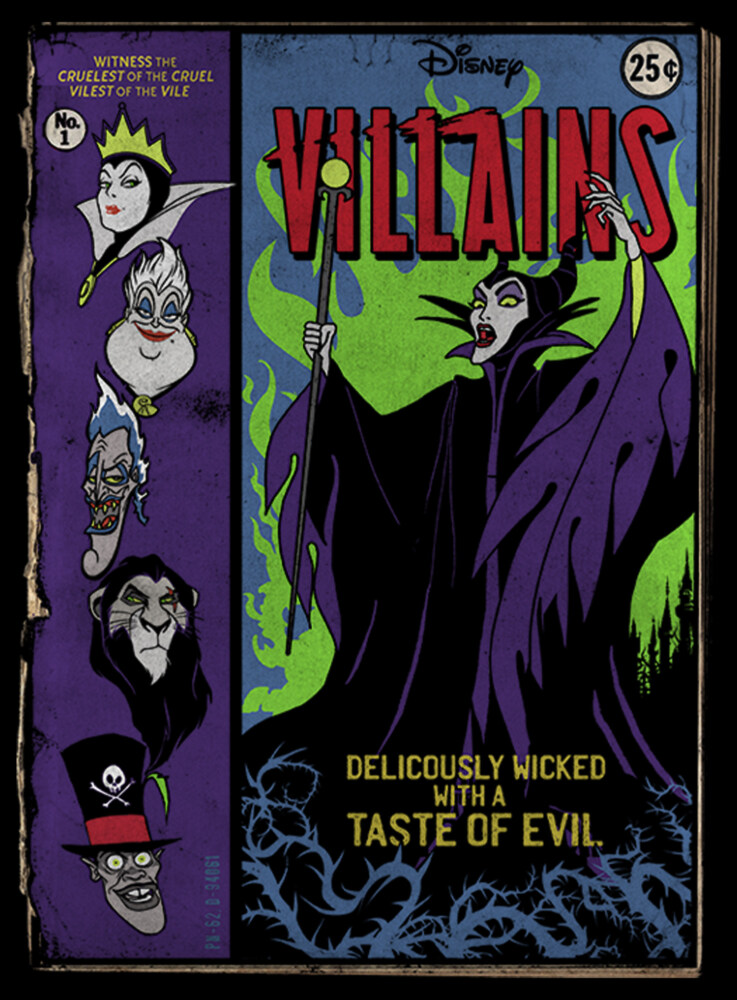 Men's Disney Princesses Vintage Villain Comics  Adult T-Shirt