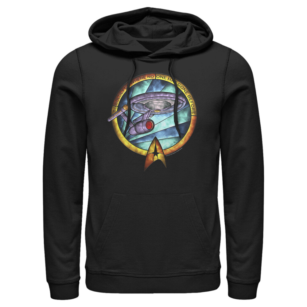 Men's Star Trek USS Enterprise Stained Glass To Boldly Go  Adult Pull Over Hoodie