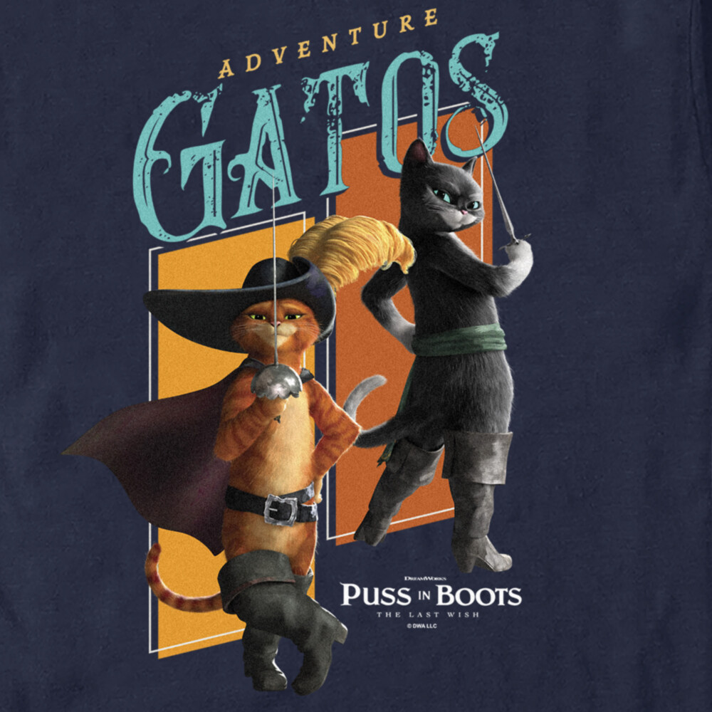 Men's Puss in Boots: The Last Wish Adventure Gatos  Adult T-Shirt