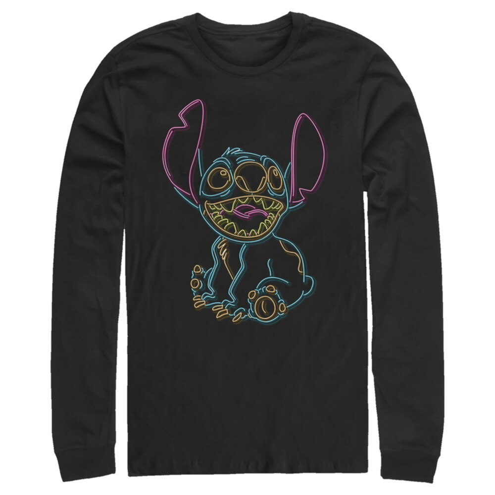 Men's Lilo & Stitch Bright Neon Outline  Adult Long Sleeve Shirt