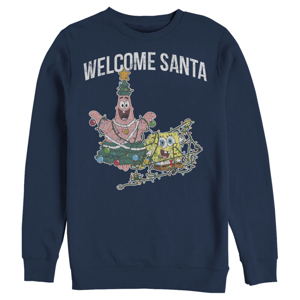 Men&#039;s SpongeBob SquarePants Christmas Welcome Santa  Adult Sweatshirt