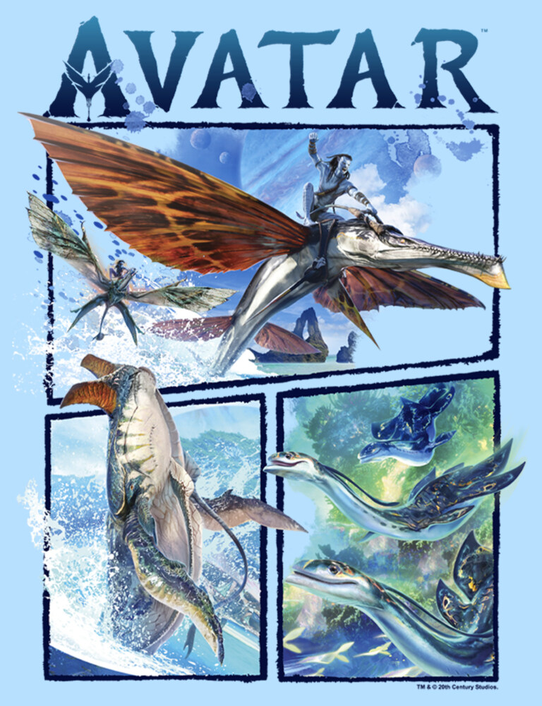 Men's Avatar: The Way of Water Watercolor Air and Sea Creatures Logo  Adult T-Shirt