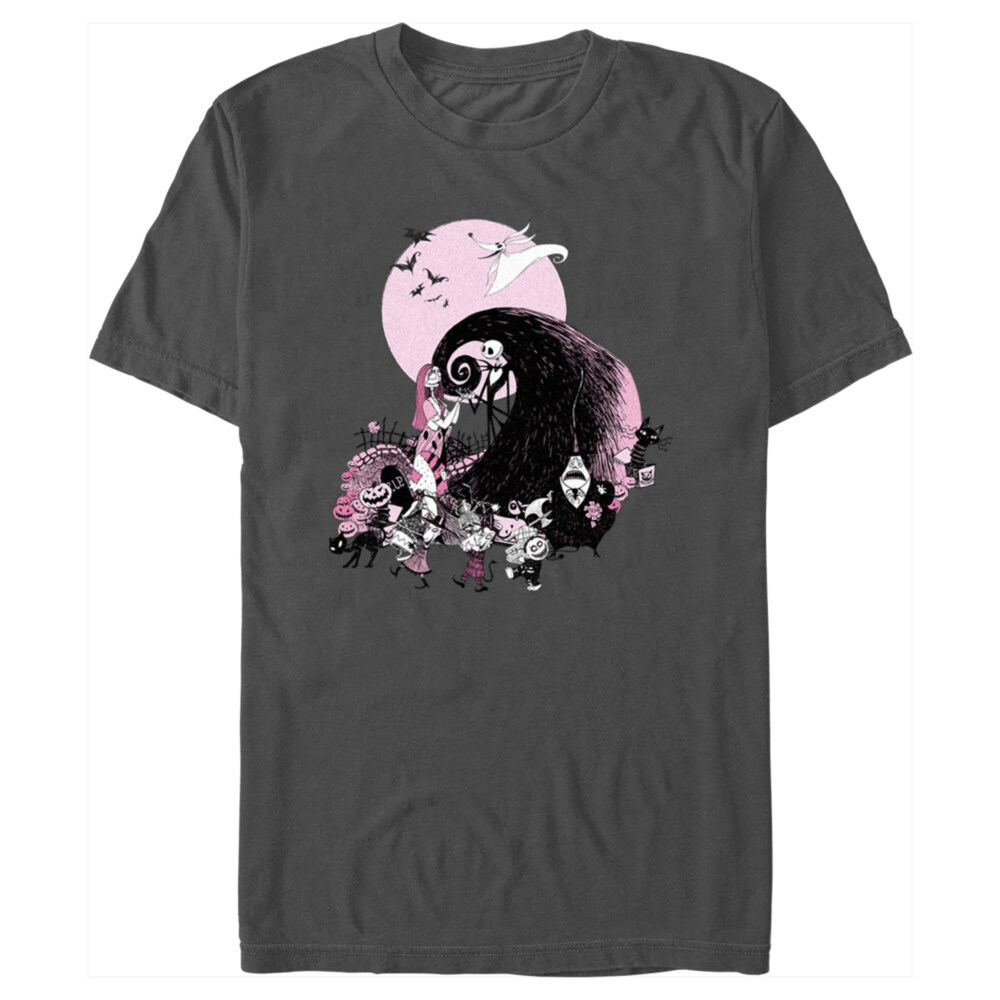 Men's The Nightmare Before Christmas Pink Group Scene  Adult T-Shirt