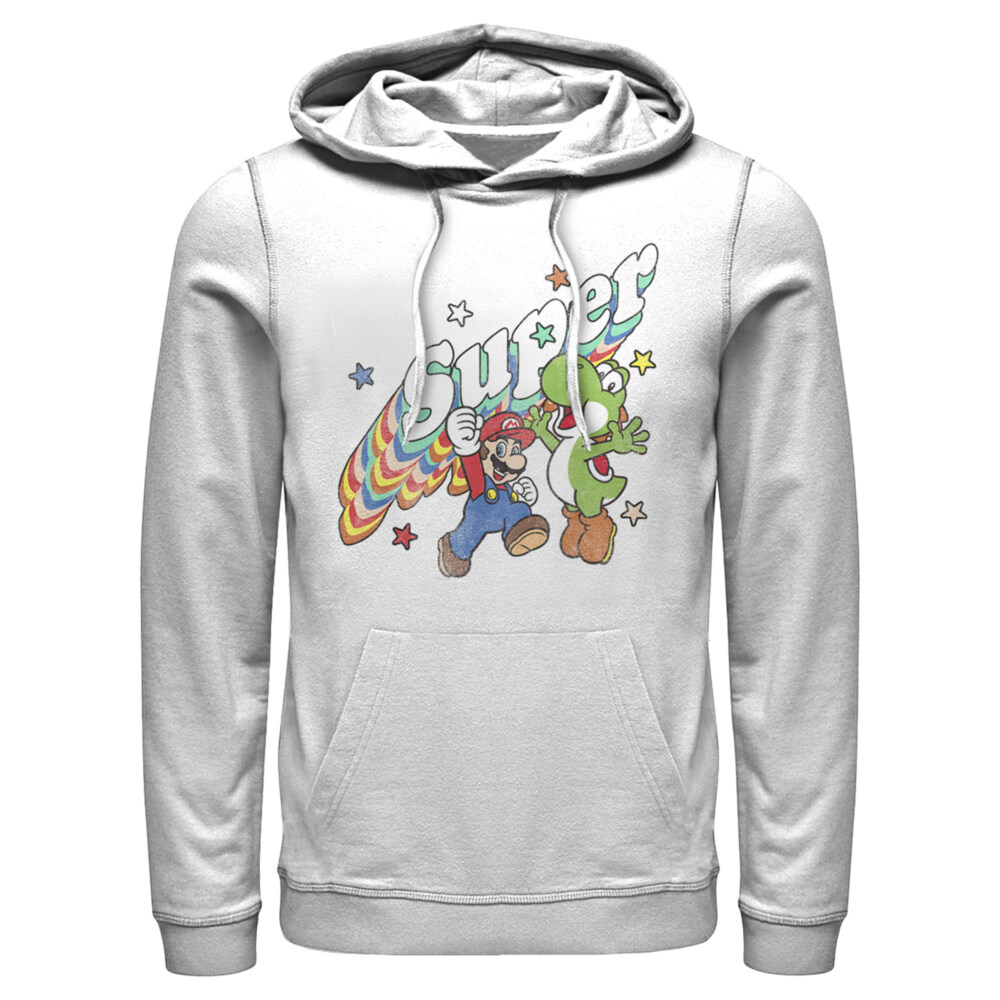 Men's Nintendo Mario and Yoshi Retro Super  Adult Pull Over Hoodie