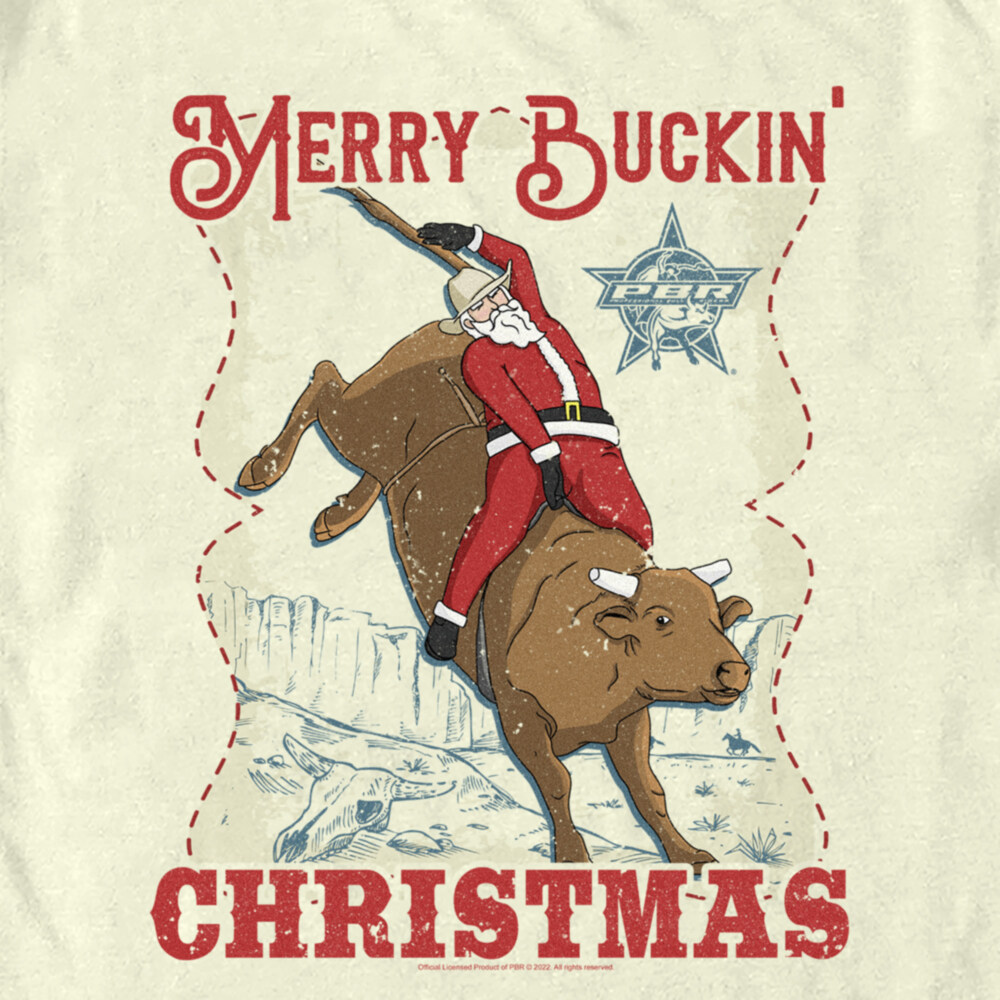 Men's Professional Bull Riders Merry Buckin' Christmas  Adult T-Shirt