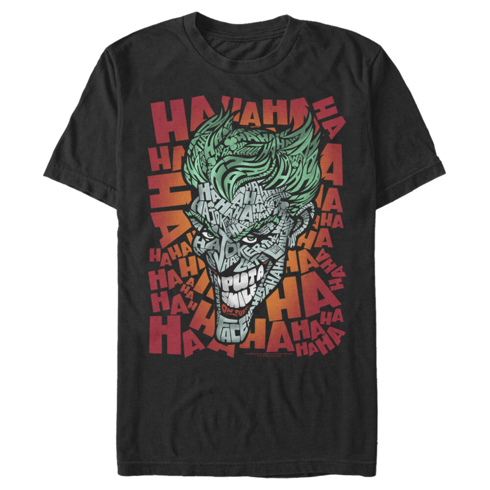 Men's Batman Joker Laugh Background Text  Adult T-Shirt