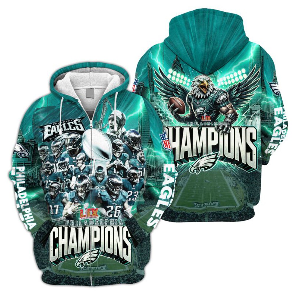 Philadelphia Eagles Super Bowl LIX Champions Limited Edition Unisex Sizes ZIP Hoodie GTS013099