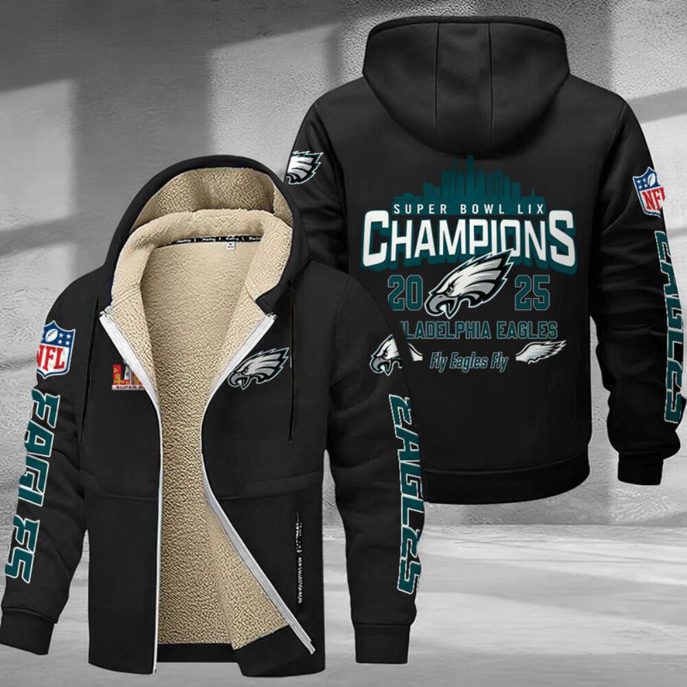 Stocktee Philadelphia Eagles Super Bowl LIX Champions Limited Edition Hoodie Zip Velvet Coat For Winter GTS013113CS
