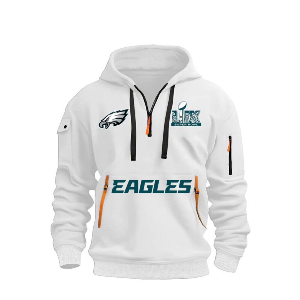 Stocktee Philadelphia Eagles Super Bowl LIX Champions Limited Edition WHITE 2D Quarter Zip Hoodie Sizes S - 5XL GTS013102