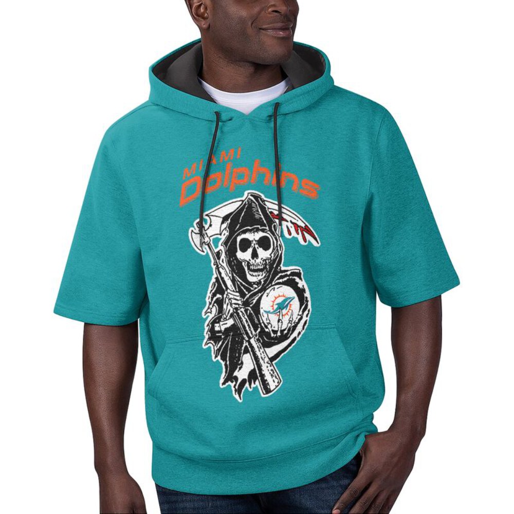 Stocktee Miami Dolphins Death God Summer Short Sleeve Pullover Hoodie Size S-5XL NEW032908