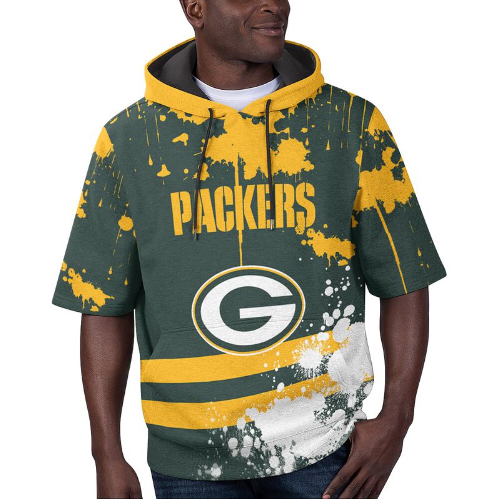 Stocktee Green Bay Packers Summer Short Sleeve Pullover Hoodie NEW033018
