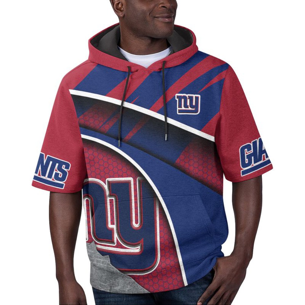 Stocktee New York Giants Stripe Pattern Summer  Short Sleeve Pullover Hoodie Size S-5XL NEW036020