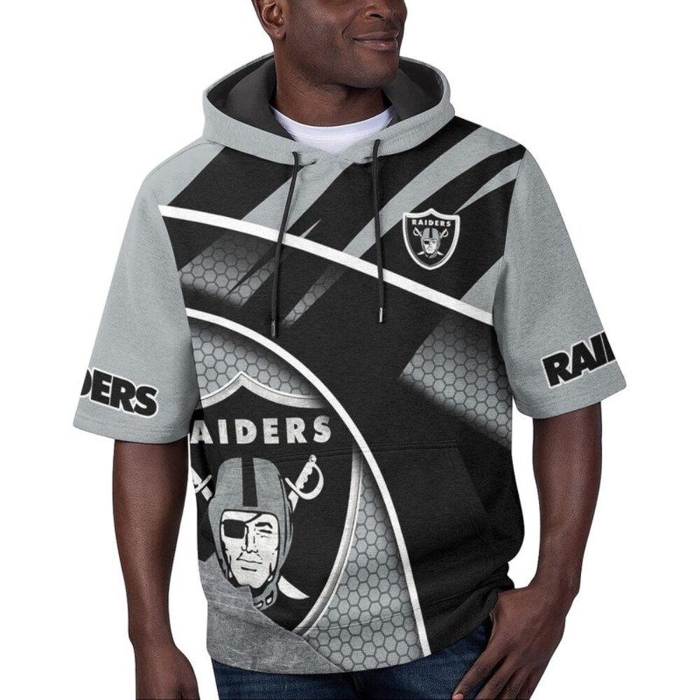 Stocktee Las Vegas Raiders Stripe Pattern Summer  Short Sleeve Pullover Hoodie Size S-5XL NEW036006