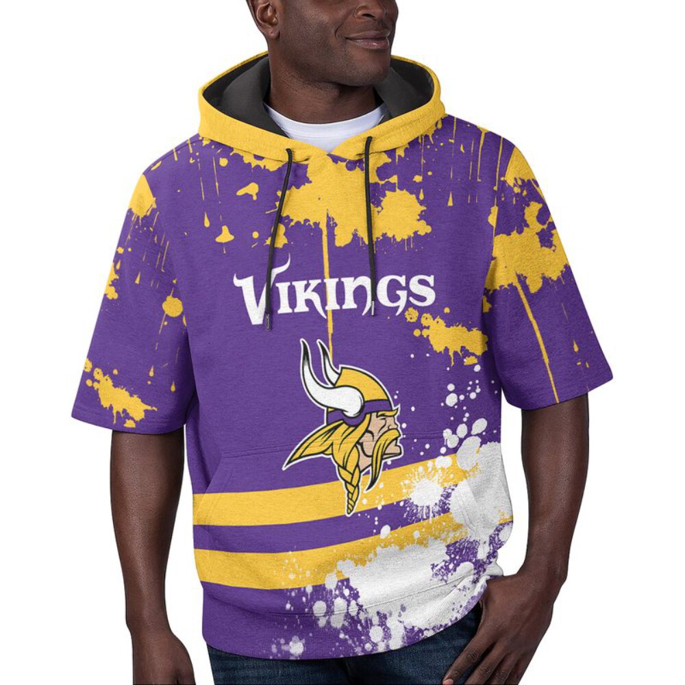 Stocktee Minnesota Vikings Summer Short Sleeve Pullover Hoodie NEW033027