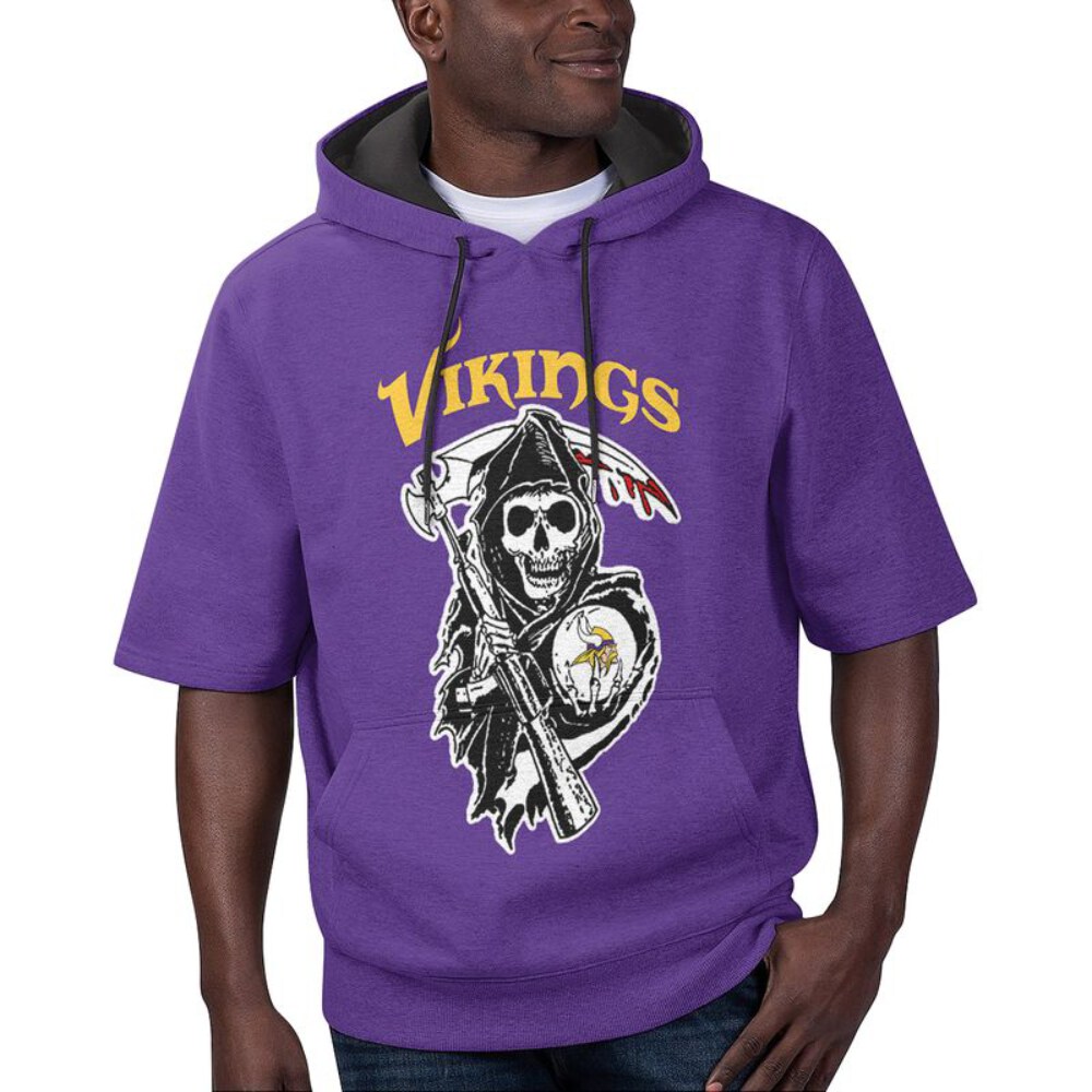 Stocktee Minnesota Vikings Death God Summer Short Sleeve Pullover Hoodie Size S-5XL NEW032927