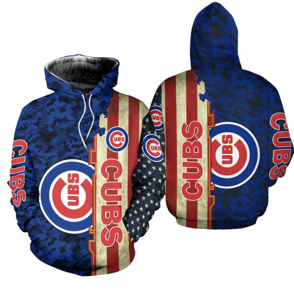 Stocktee Chicago Cubs America Flag All Over Print Hoodie Zip Hoodie Unisex Size NEW075837