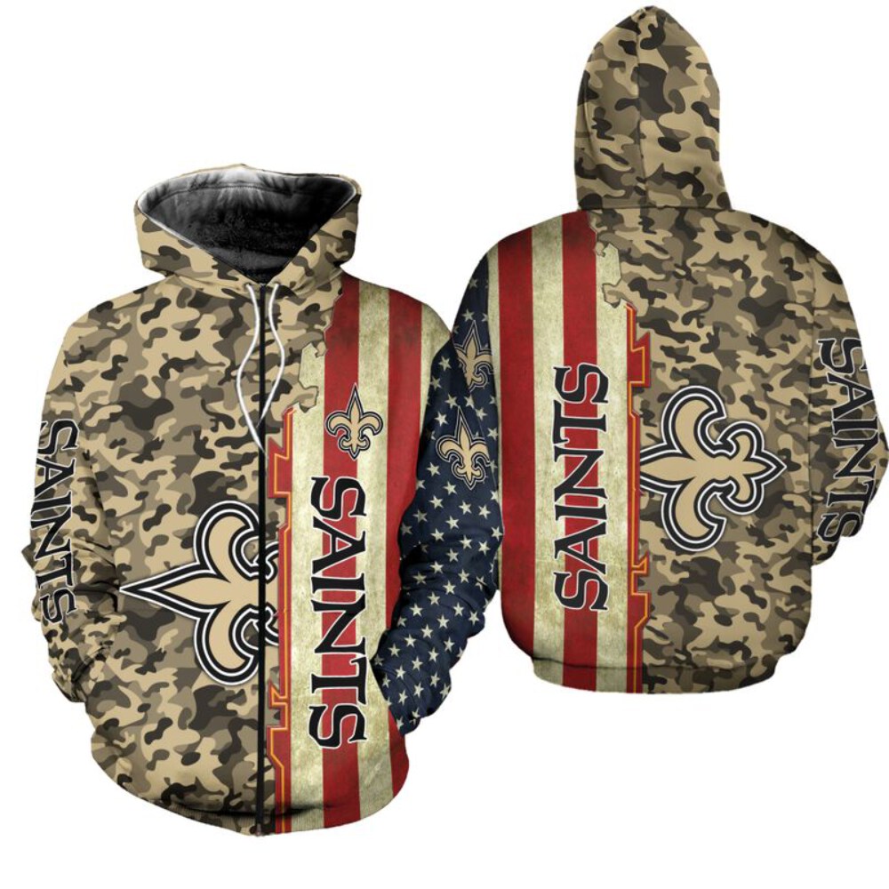 Stocktee  New Orleans Saints America Flag All Over Print Hoodie Zip Hoodie Unisex Size NEW075831