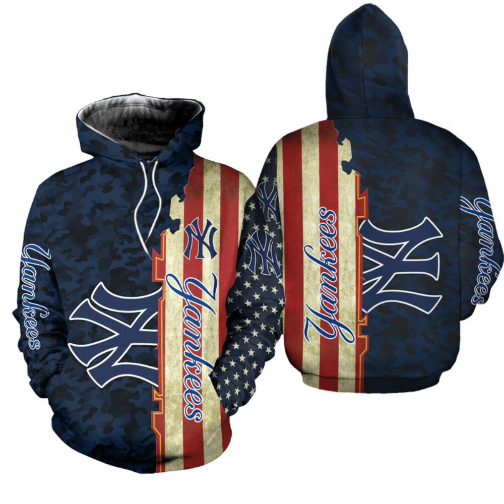 Stocktee  New York Yankees America Flag All Over Print Hoodie Zip Hoodie Unisex Size NEW075851
