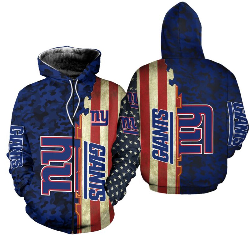 Stocktee New York Giants America Flag All Over Print Hoodie Zip Hoodie Unisex Size NEW075820
