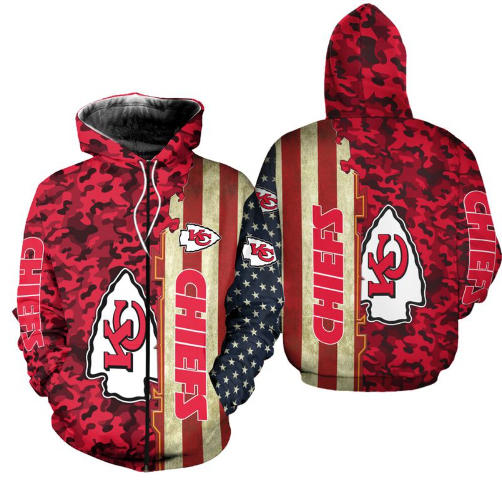 Stocktee Kansas City Chiefs America Flag All Over Print Hoodie Zip Hoodie Unisex Size NEW075810