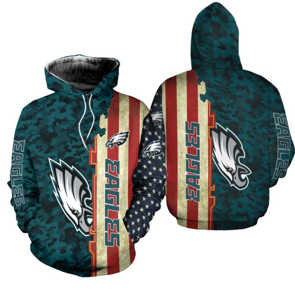 Stocktee Philadelphia Eagles America Flag All Over Print Hoodie Zip Hoodie Unisex Size NEW075824