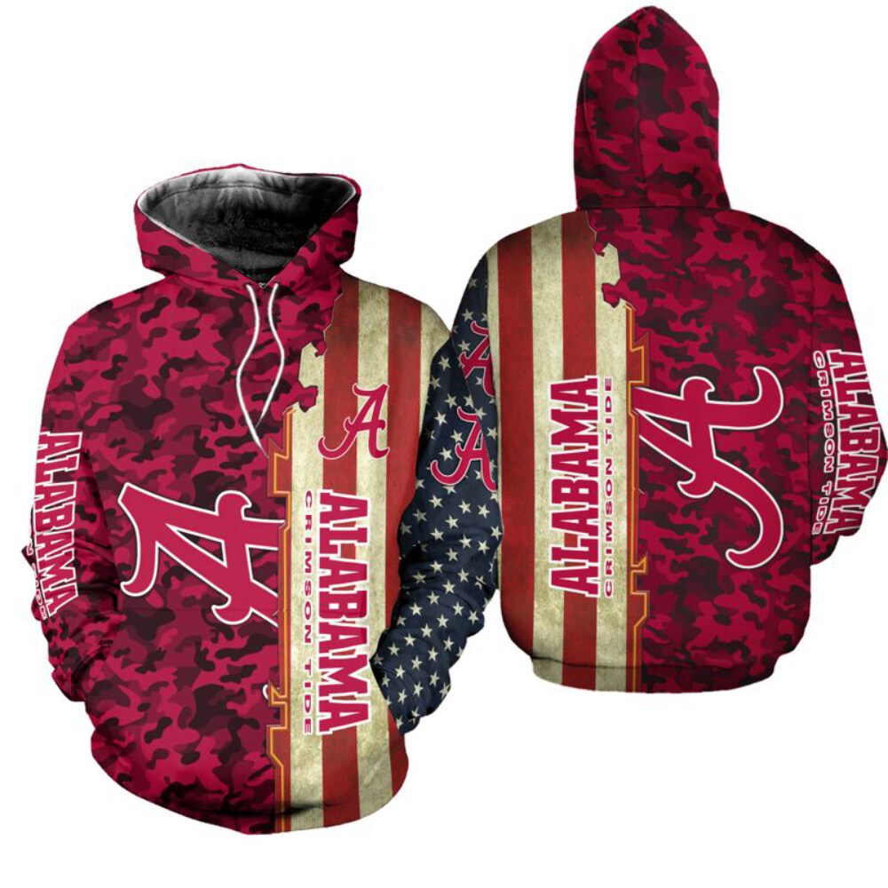 Stocktee Alabama Crimson Tide America Flag All Over Print Hoodie Zip Hoodie Unisex Size NEW075869