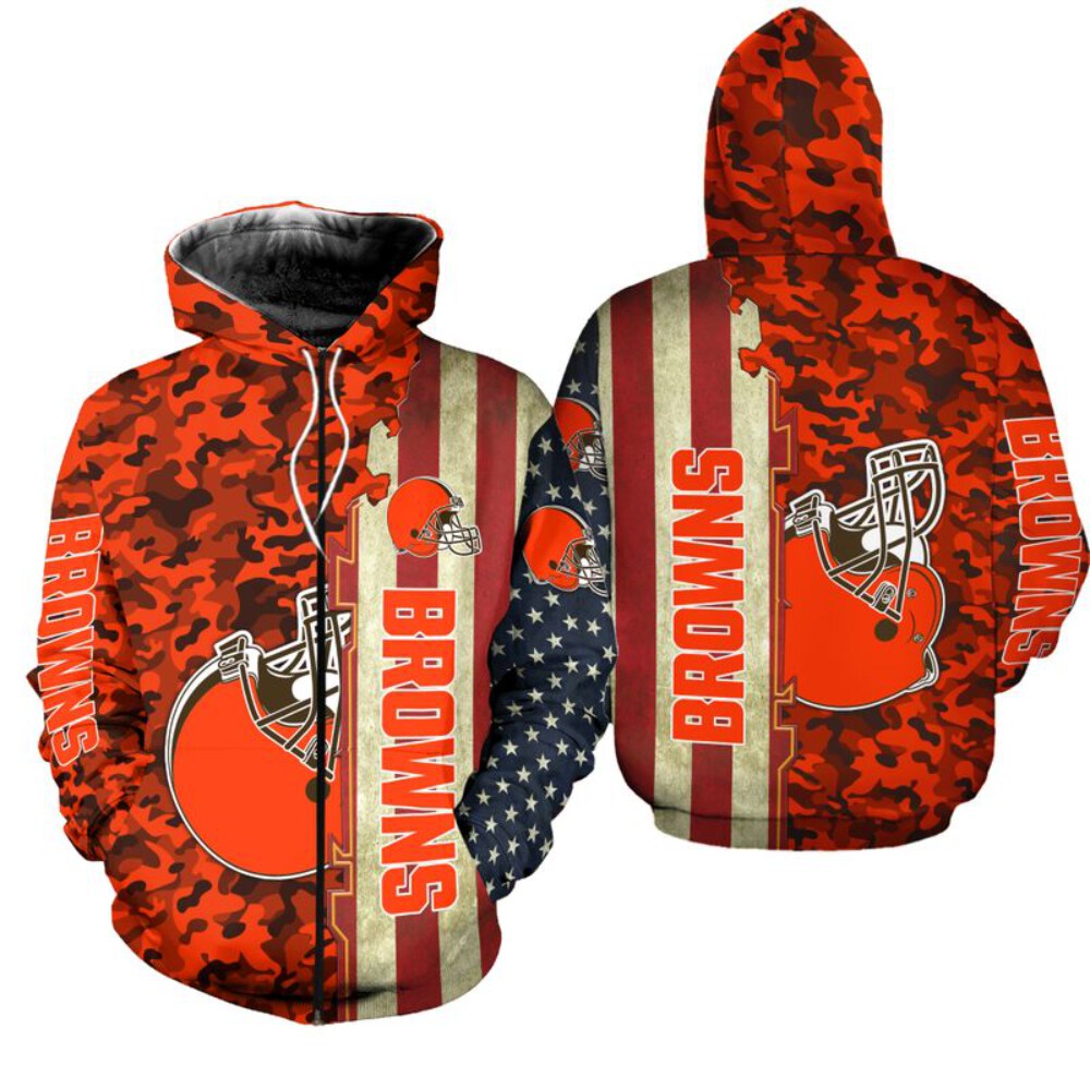 Stocktee Cleveland Browns America Flag All Over Print Hoodie Zip Hoodie Unisex Size NEW075804