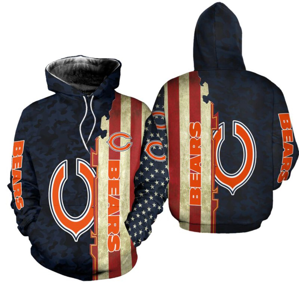 Stocktee  Chicago Bears America Flag All Over Print Hoodie Zip Hoodie Unisex Size NEW075819