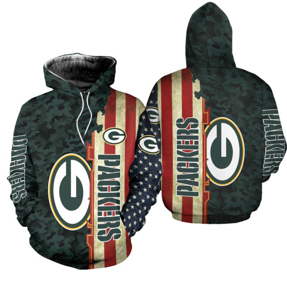 Stocktee Green Bay Packers America Flag All Over Print Hoodie Zip Hoodie Unisex Size NEW075818