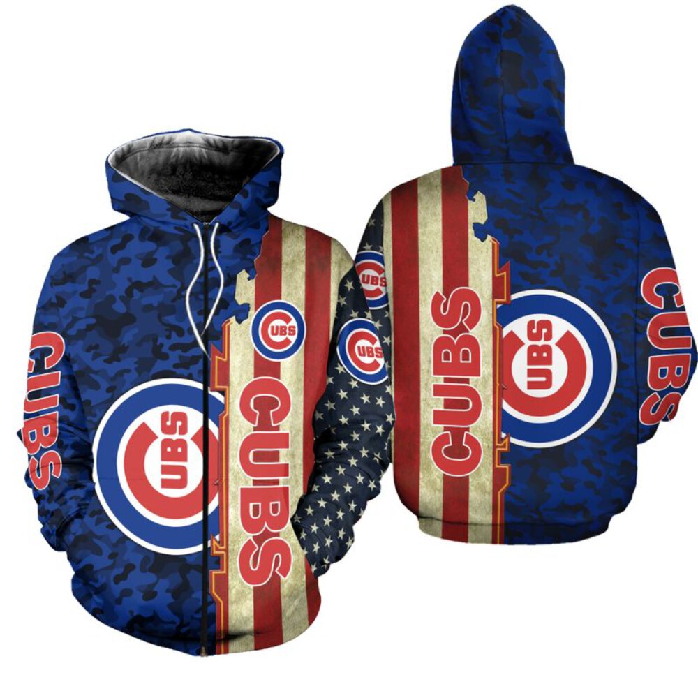 Stocktee Chicago Cubs America Flag All Over Print Hoodie Zip Hoodie Unisex Size NEW075837