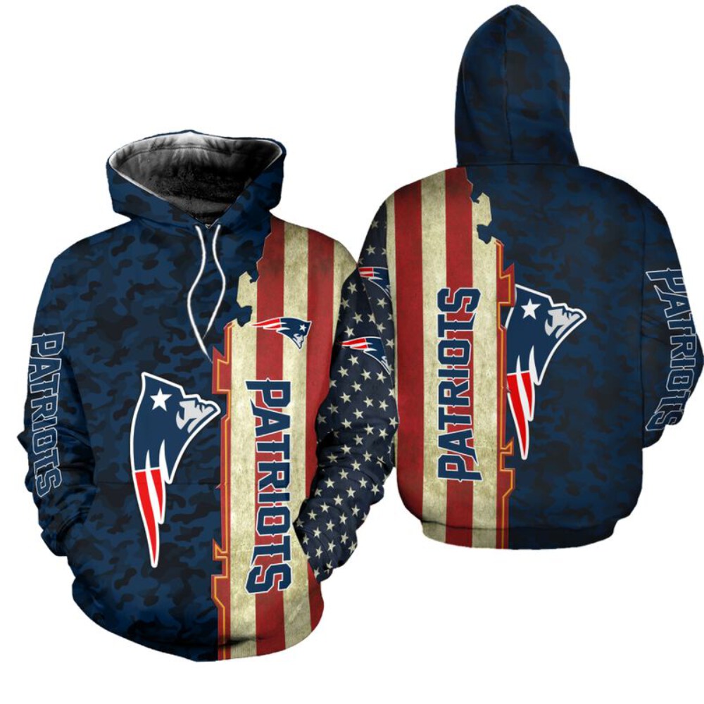 Stocktee New England Patriots America Flag All Over Print Hoodie Zip Hoodie Unisex Size NEW075805