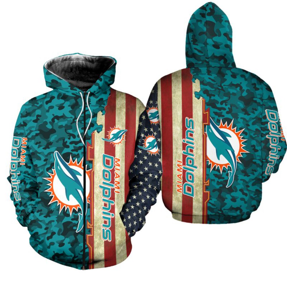 Stocktee Miami Dolphins America Flag All Over Print Hoodie Zip Hoodie Unisex Size NEW075808