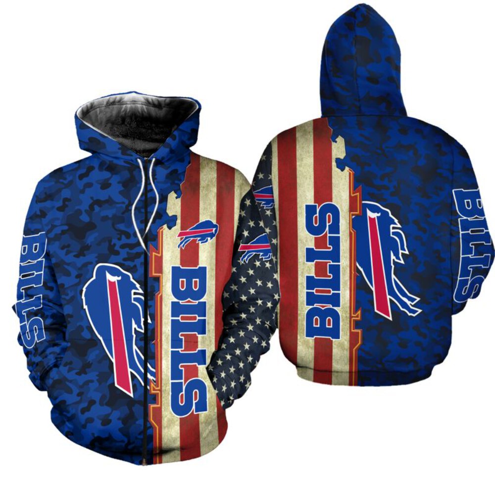Stocktee Buffalo Bills America Flag All Over Print Hoodie Zip Hoodie Unisex Size NEW075813