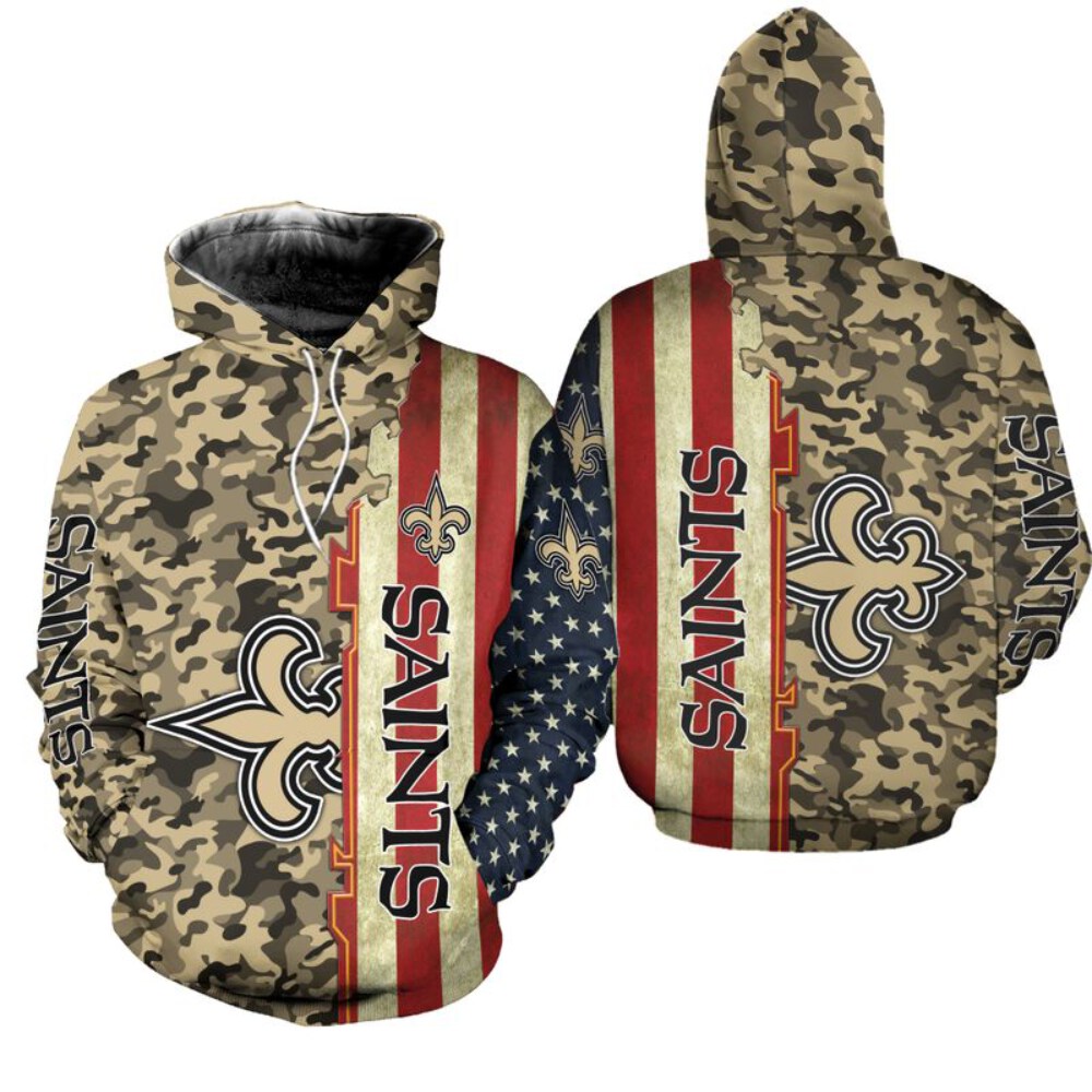 Stocktee  New Orleans Saints America Flag All Over Print Hoodie Zip Hoodie Unisex Size NEW075831