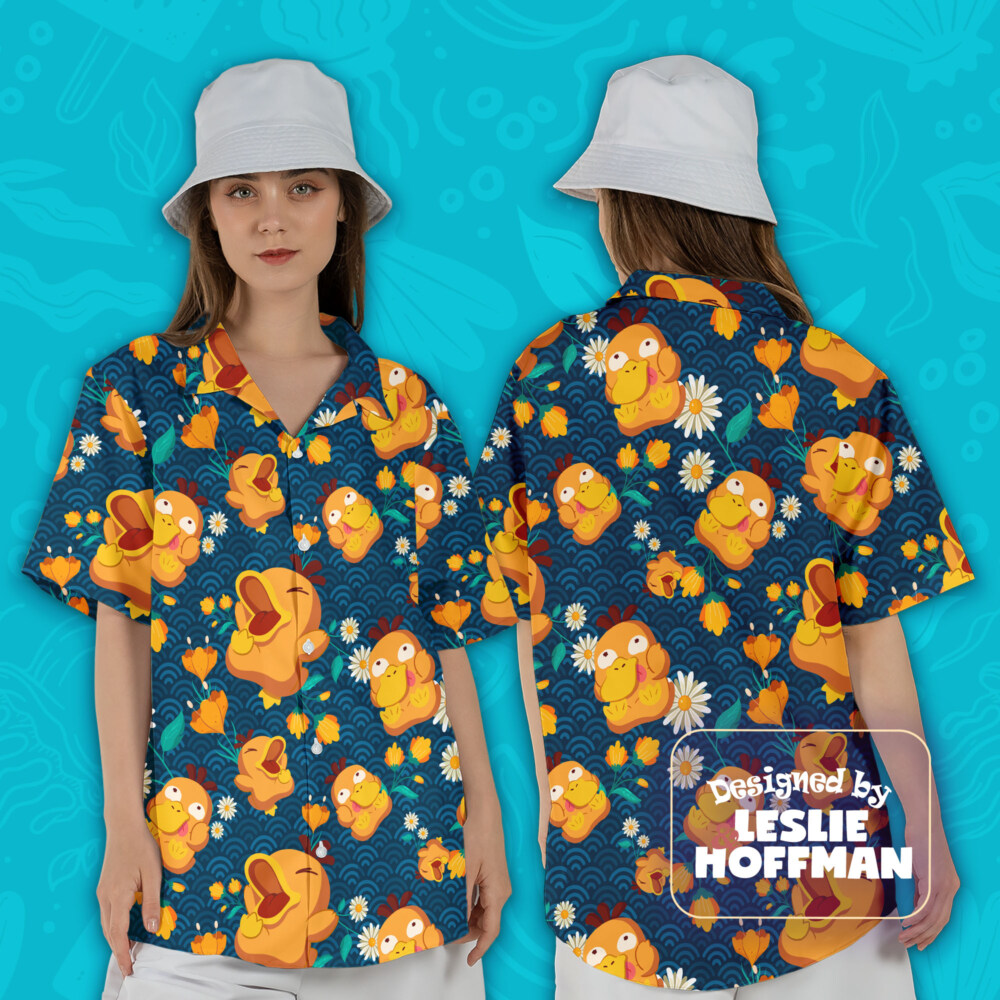 Psyduck Wave Flowers Poke Hawaiian Shirt
