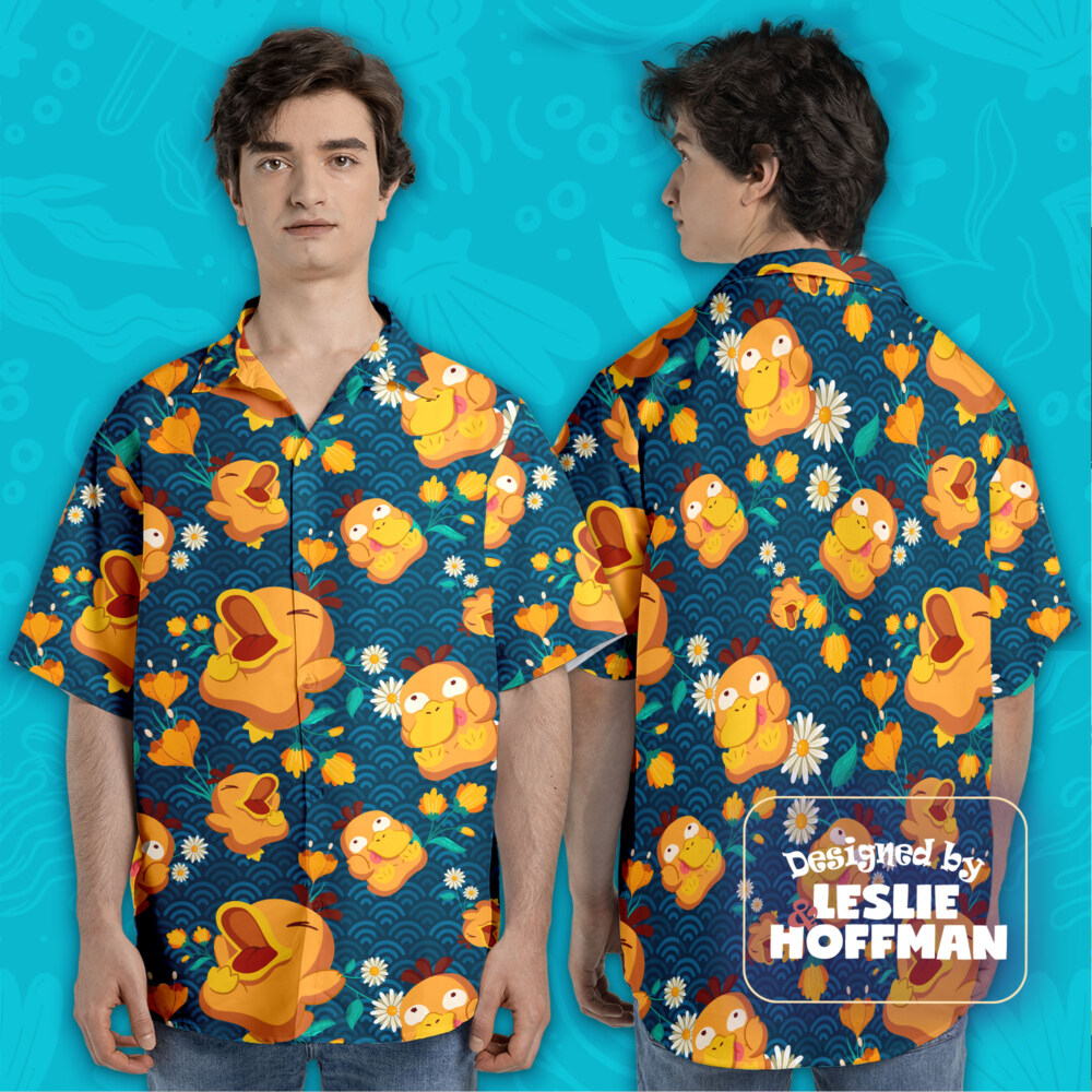 Psyduck Wave Flowers Poke Hawaiian Shirt