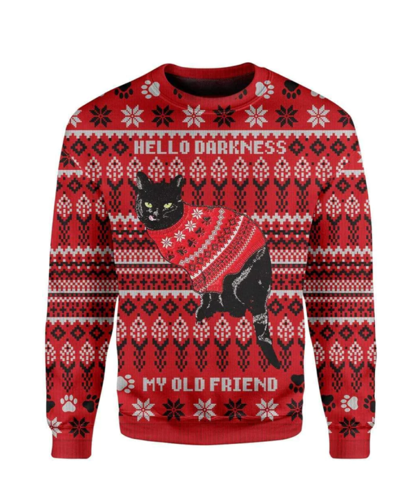 Belly 3D Black Cat Crew Neck Christmas Sweater Jumper