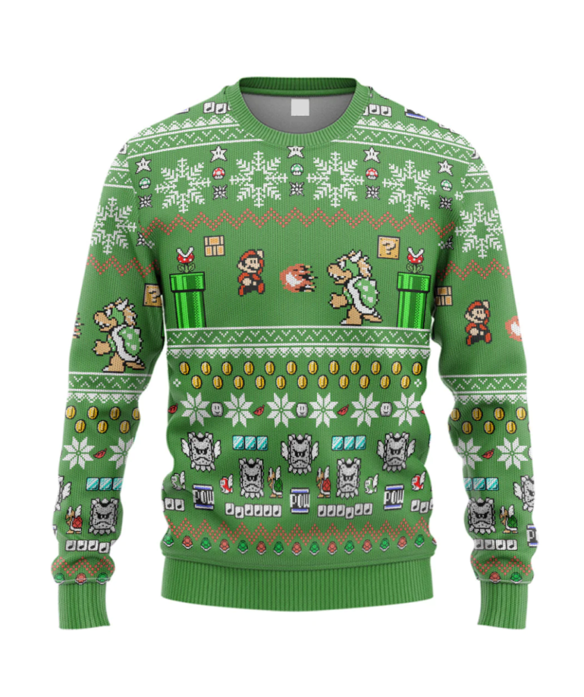Belly 3D Super Mario Custom Christmas Sweater Green