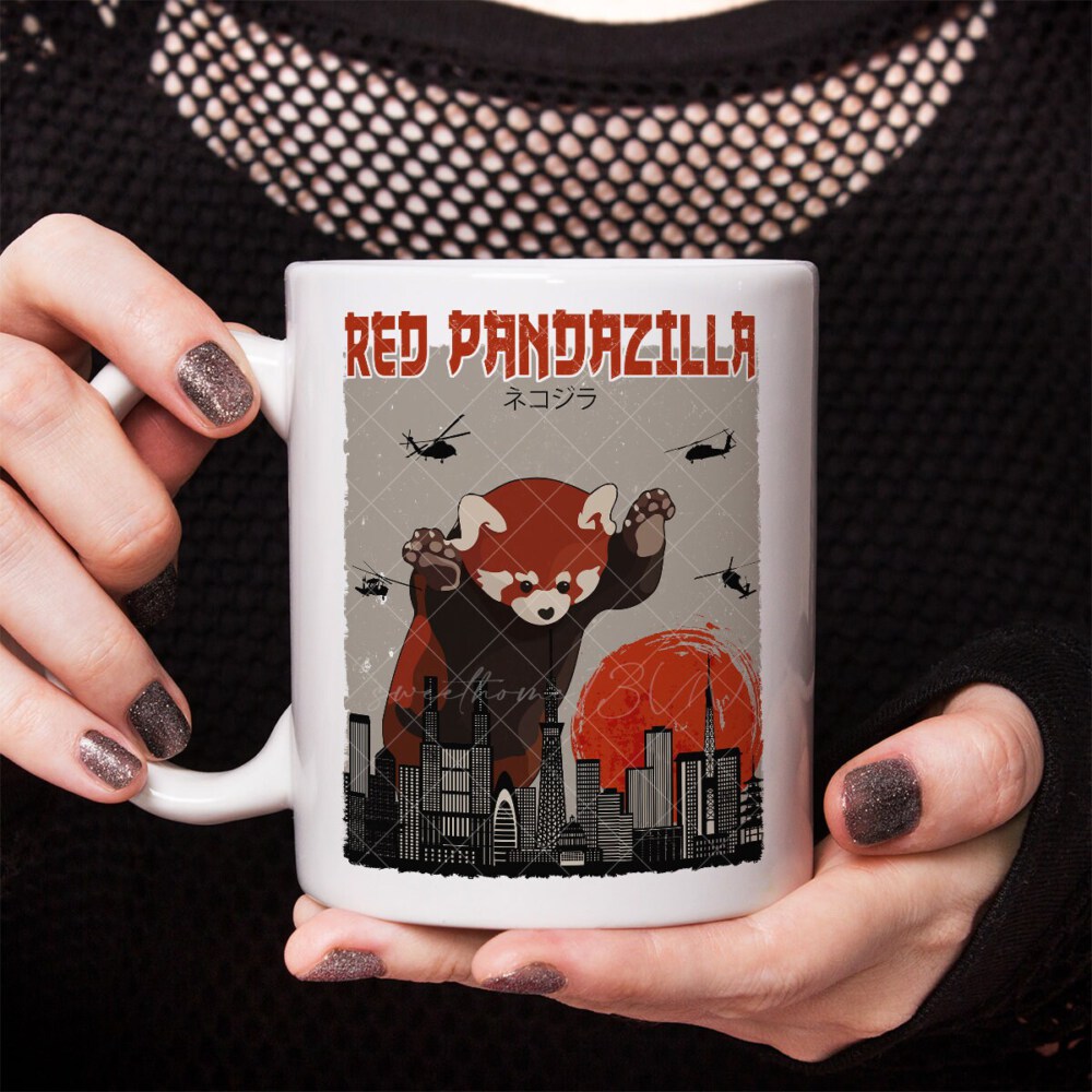 Red Pandazilla Mug, Panda Lover Mug, Funny Red Panda Mug, Vintage Pandazilla Ceramic Mug 
