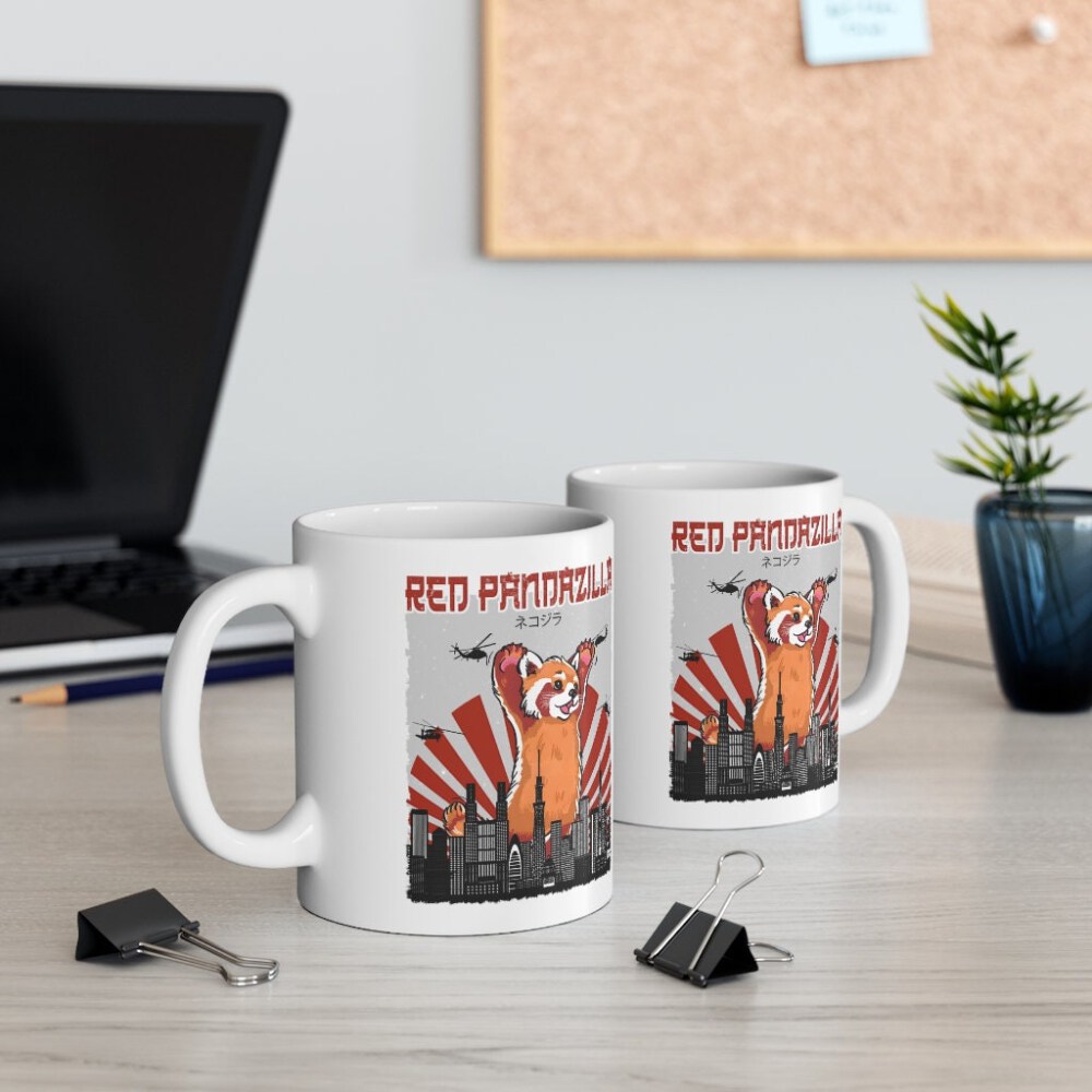 Red Pandazilla Mug, Panda Lover Mug, Funny Red Panda Mug, Vintage Pandazilla Ceramic Mug 