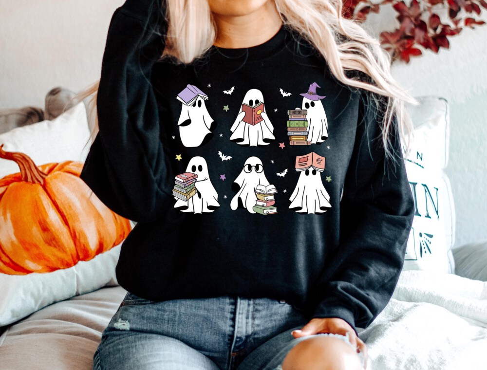 Ghosts Reading Books Shirt, Books Lover Ghost Gift, Cute Little Ghost Shirt, Womens Halloween Shirt, Spooky Season Shirt, Fall Graphic Tee