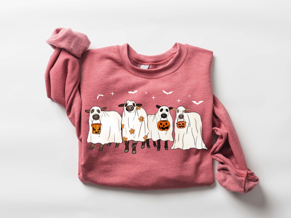Cows Halloween Sweatshirt, Halloween Ghost Cows Sweatshirt, Spooky Cows Halloween Gifts, Cow Lovers Halloween Gift