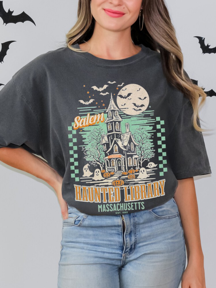 Bookish Halloween Shirt, Haunted Library Tee, Comfort Colors® Tshirt, Book Lover Gift, Librarian T-shirt, Salem Tee, Spooky Fall Apparel