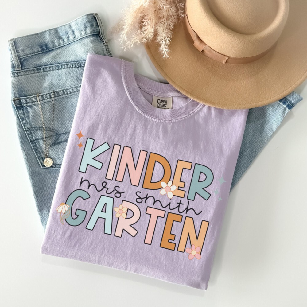 Comfort Colors® Custom Kindergarten Teacher Shirt, Personalized Kindergarten Team Shirts, Back to School Shirts, Kinder Garten Squad Tshirt
