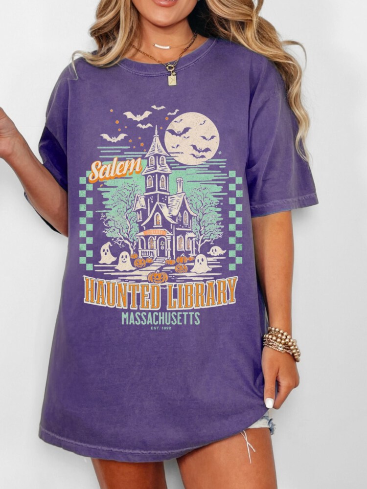 Bookish Halloween Shirt, Haunted Library Tee, Comfort Colors® Tshirt, Book Lover Gift, Librarian T-shirt, Salem Tee, Spooky Fall Apparel
