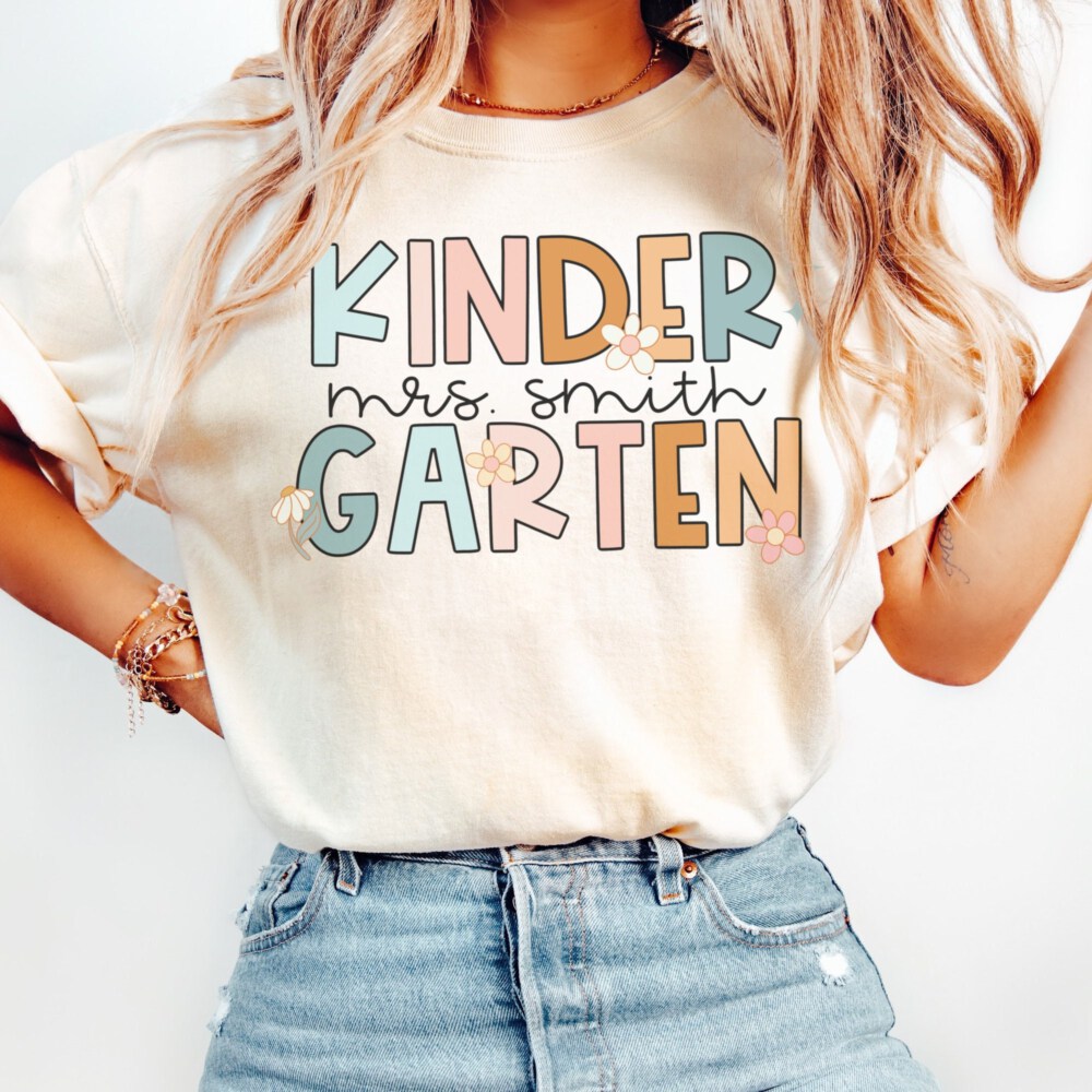 Comfort Colors® Custom Kindergarten Teacher Shirt, Personalized Kindergarten Team Shirts, Back to School Shirts, Kinder Garten Squad Tshirt