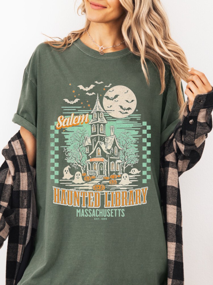 Bookish Halloween Shirt, Haunted Library Tee, Comfort Colors® Tshirt, Book Lover Gift, Librarian T-shirt, Salem Tee, Spooky Fall Apparel