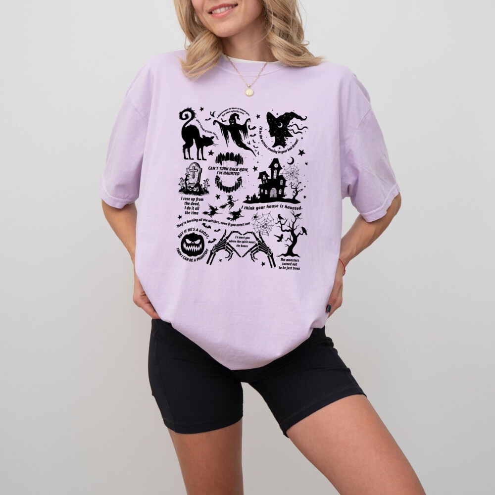 Comfort Colors® Spooky Halloween Crewneck Sweatshirt | Swift Song Lyrics Collage with Halloween Symbols & Lyrics | Cozy Swiftie Fall Apparel