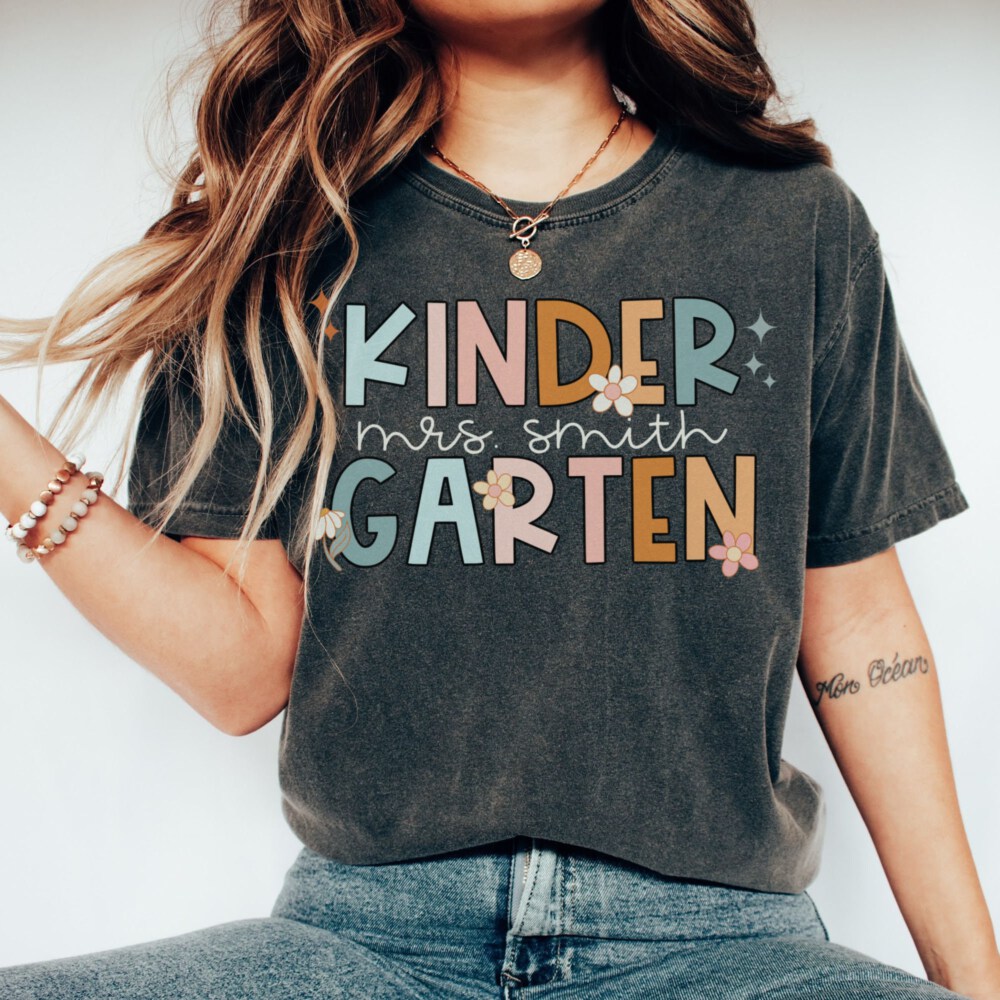 Comfort Colors® Custom Kindergarten Teacher Shirt, Personalized Kindergarten Team Shirts, Back to School Shirts, Kinder Garten Squad Tshirt